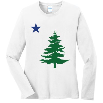 Old Maine State Flag 1901 Pine Tree Star Ladies Long Sleeve Shirt