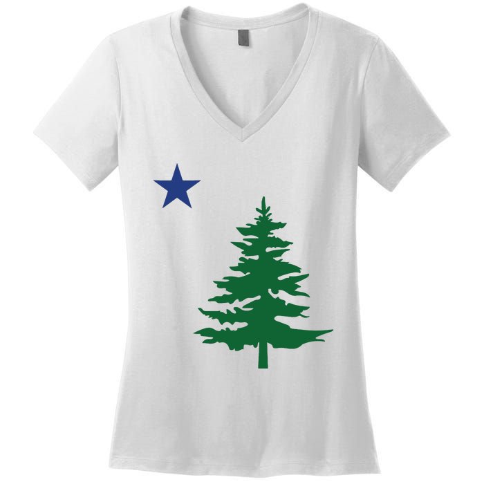 Old Maine State Flag 1901 Pine Tree Star Women's V-Neck T-Shirt