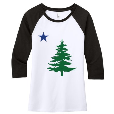 Old Maine State Flag 1901 Pine Tree Star Women's Tri-Blend 3/4-Sleeve Raglan Shirt