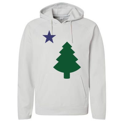 Old Maine State Flag 1901 Pine Tree Star Performance Fleece Hoodie