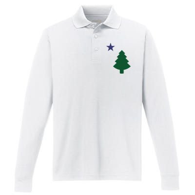 Old Maine State Flag 1901 Pine Tree Star Performance Long Sleeve Polo