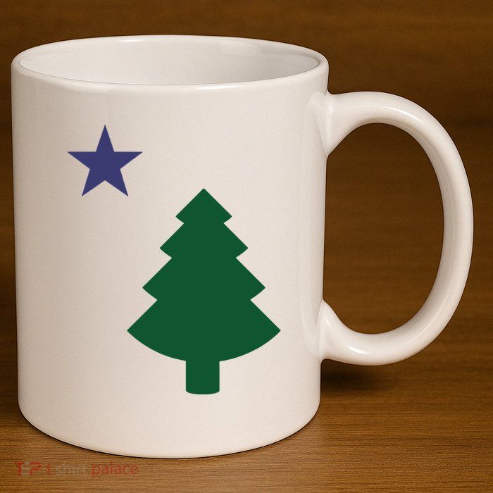 Old Maine State Flag 1901 Pine Tree Star 11oz C Handle Ceramic Mug