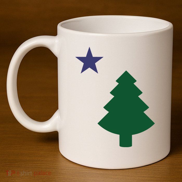 Old Maine State Flag 1901 Pine Tree Star 11oz C Handle Ceramic Mug