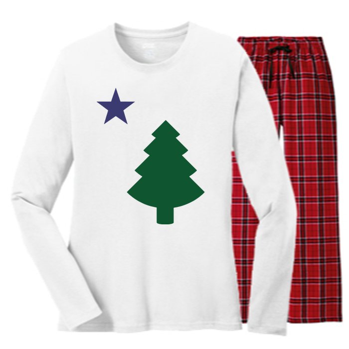 Old Maine State Flag 1901 Pine Tree Star Women's Long Sleeve Flannel Pajama Set 