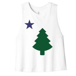 Old Maine State Flag 1901 Pine Tree Star Women's Racerback Cropped Tank