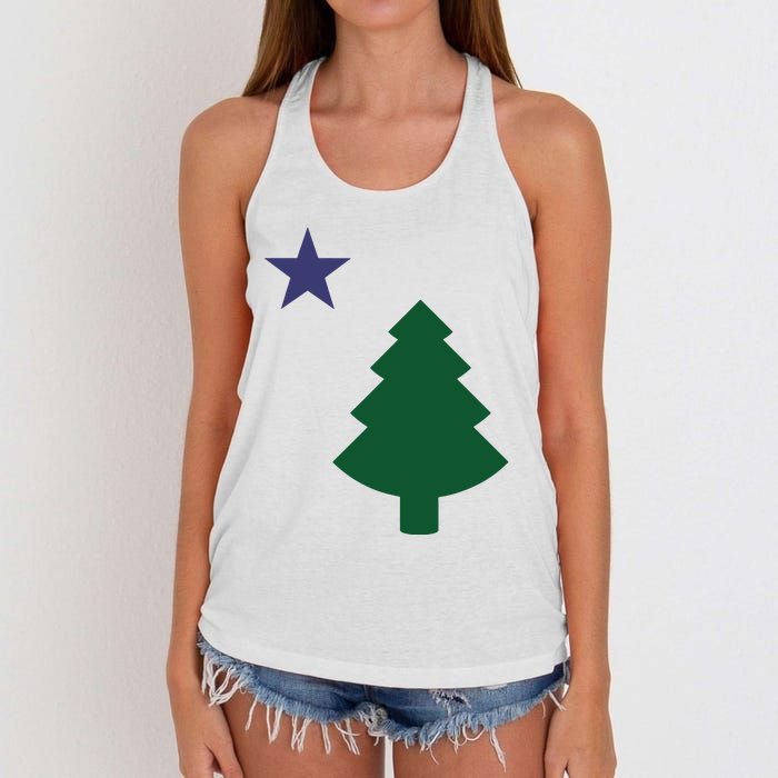 Old Maine State Flag 1901 Pine Tree Star Women's Knotted Racerback Tank