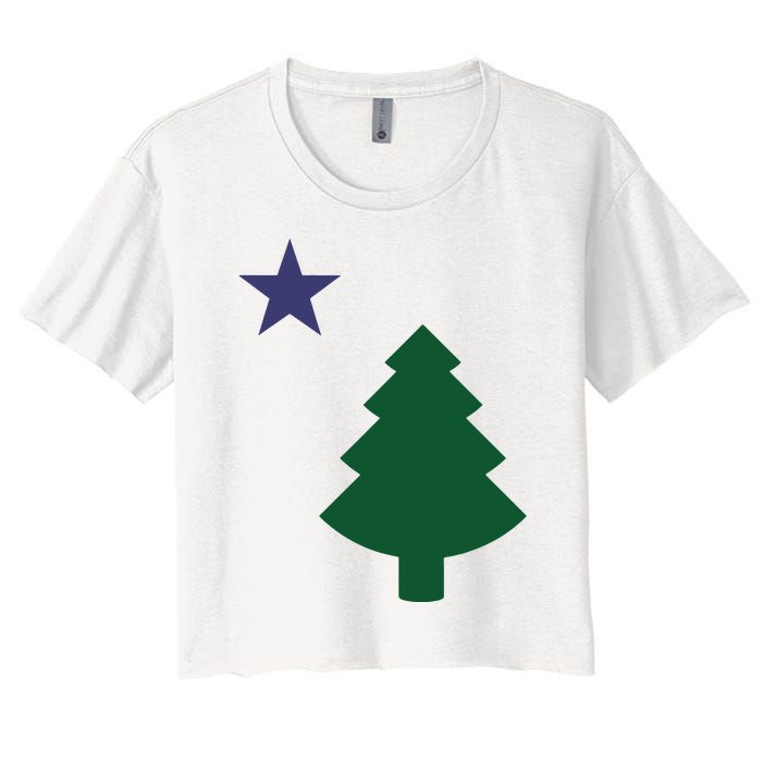 Old Maine State Flag 1901 Pine Tree Star Women's Crop Top Tee