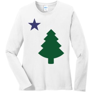 Old Maine State Flag 1901 Pine Tree Star Ladies Long Sleeve Shirt