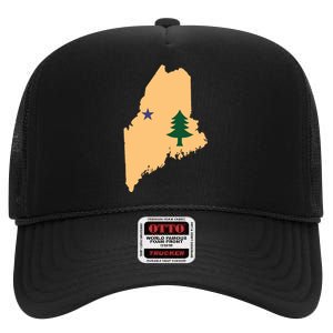 Original Maine State Flag Gift Northern New England Dirigo High Crown Mesh Back Trucker Hat