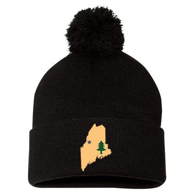 Original Maine State Flag Gift Northern New England Dirigo Pom Pom 12in Knit Beanie