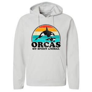 Orcas My Spirit Animal Orca Whale Retro Sunset Sea Performance Fleece Hoodie