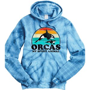 Orcas My Spirit Animal Orca Whale Retro Sunset Sea Tie Dye Hoodie