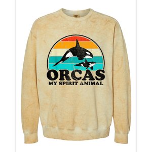 Orcas My Spirit Animal Orca Whale Retro Sunset Sea Colorblast Crewneck Sweatshirt