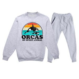 Orcas My Spirit Animal Orca Whale Retro Sunset Sea Premium Crewneck Sweatsuit Set