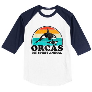 Orcas My Spirit Animal Orca Whale Retro Sunset Sea Baseball Sleeve Shirt