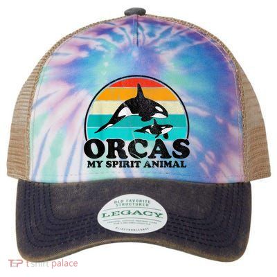 Orcas My Spirit Animal Orca Whale Retro Sunset Sea Legacy Tie Dye Trucker Hat