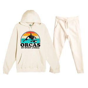 Orcas My Spirit Animal Orca Whale Retro Sunset Sea Premium Hooded Sweatsuit Set