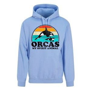 Orcas My Spirit Animal Orca Whale Retro Sunset Sea Unisex Surf Hoodie