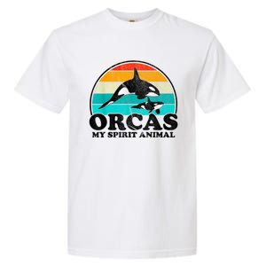 Orcas My Spirit Animal Orca Whale Retro Sunset Sea Garment-Dyed Heavyweight T-Shirt