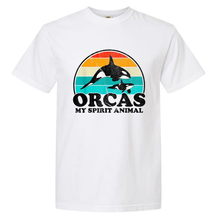 Orcas My Spirit Animal Orca Whale Retro Sunset Sea Garment-Dyed Heavyweight T-Shirt