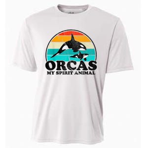 Orcas My Spirit Animal Orca Whale Retro Sunset Sea Cooling Performance Crew T-Shirt