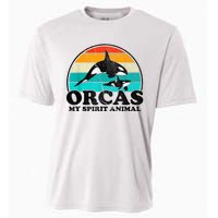 Orcas My Spirit Animal Orca Whale Retro Sunset Sea Cooling Performance Crew T-Shirt