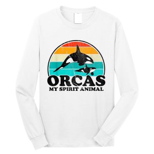 Orcas My Spirit Animal Orca Whale Retro Sunset Sea Long Sleeve Shirt