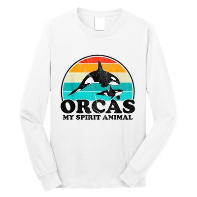 Orcas My Spirit Animal Orca Whale Retro Sunset Sea Long Sleeve Shirt