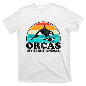 Orcas My Spirit Animal Orca Whale Retro Sunset Sea T-Shirt