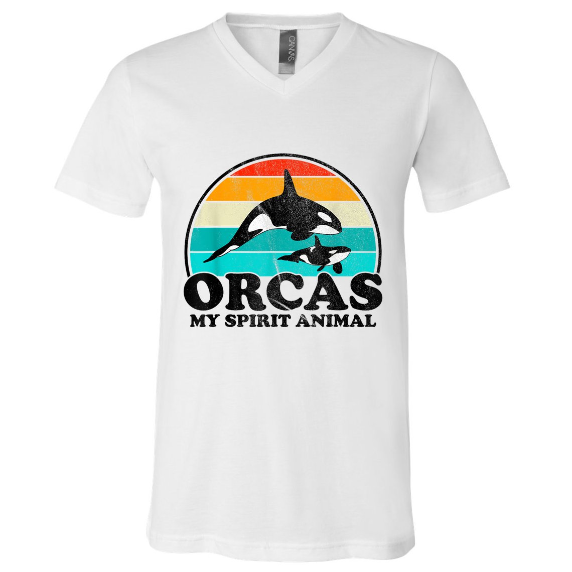 Orcas My Spirit Animal Orca Whale Retro Sunset Sea V-Neck T-Shirt