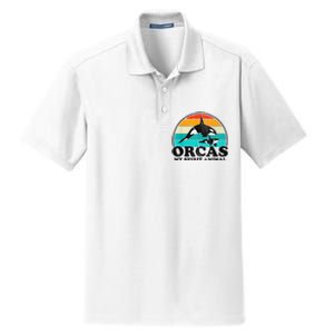 Orcas My Spirit Animal Orca Whale Retro Sunset Sea Dry Zone Grid Polo