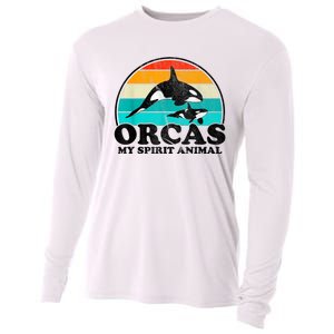 Orcas My Spirit Animal Orca Whale Retro Sunset Sea Cooling Performance Long Sleeve Crew