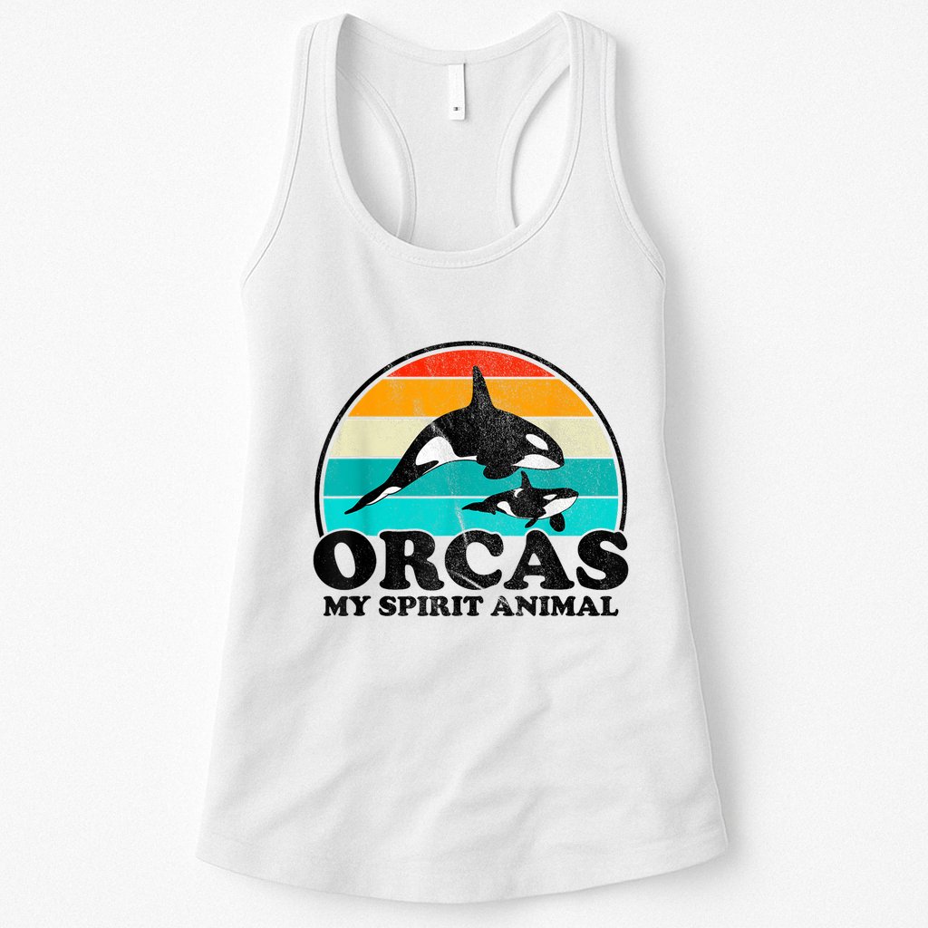 Orcas My Spirit Animal Orca Whale Retro Sunset Sea Womens Tank Top