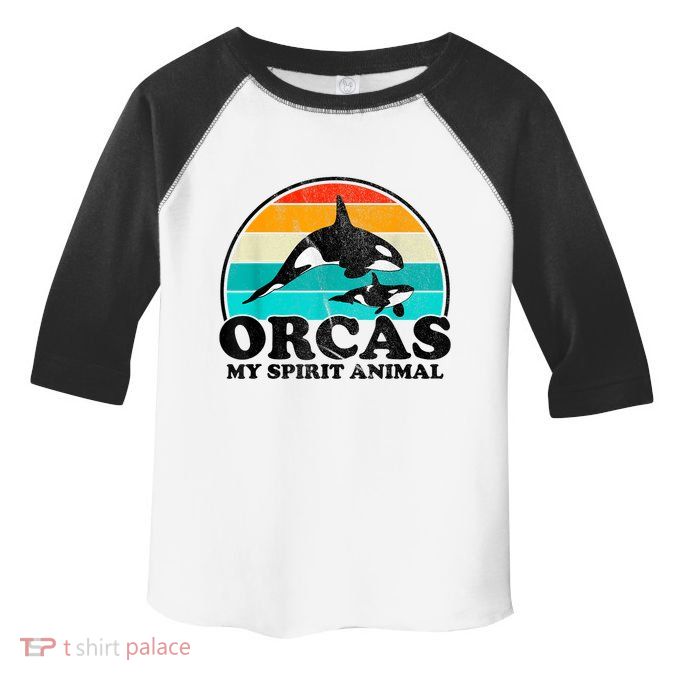 Orcas My Spirit Animal Orca Whale Retro Sunset Sea Toddler Fine Jersey T-Shirt