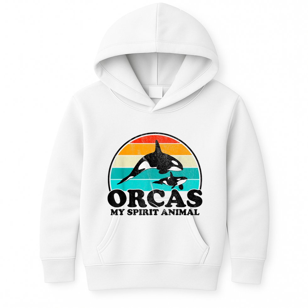 Orcas My Spirit Animal Orca Whale Retro Sunset Sea Kids Hoodie