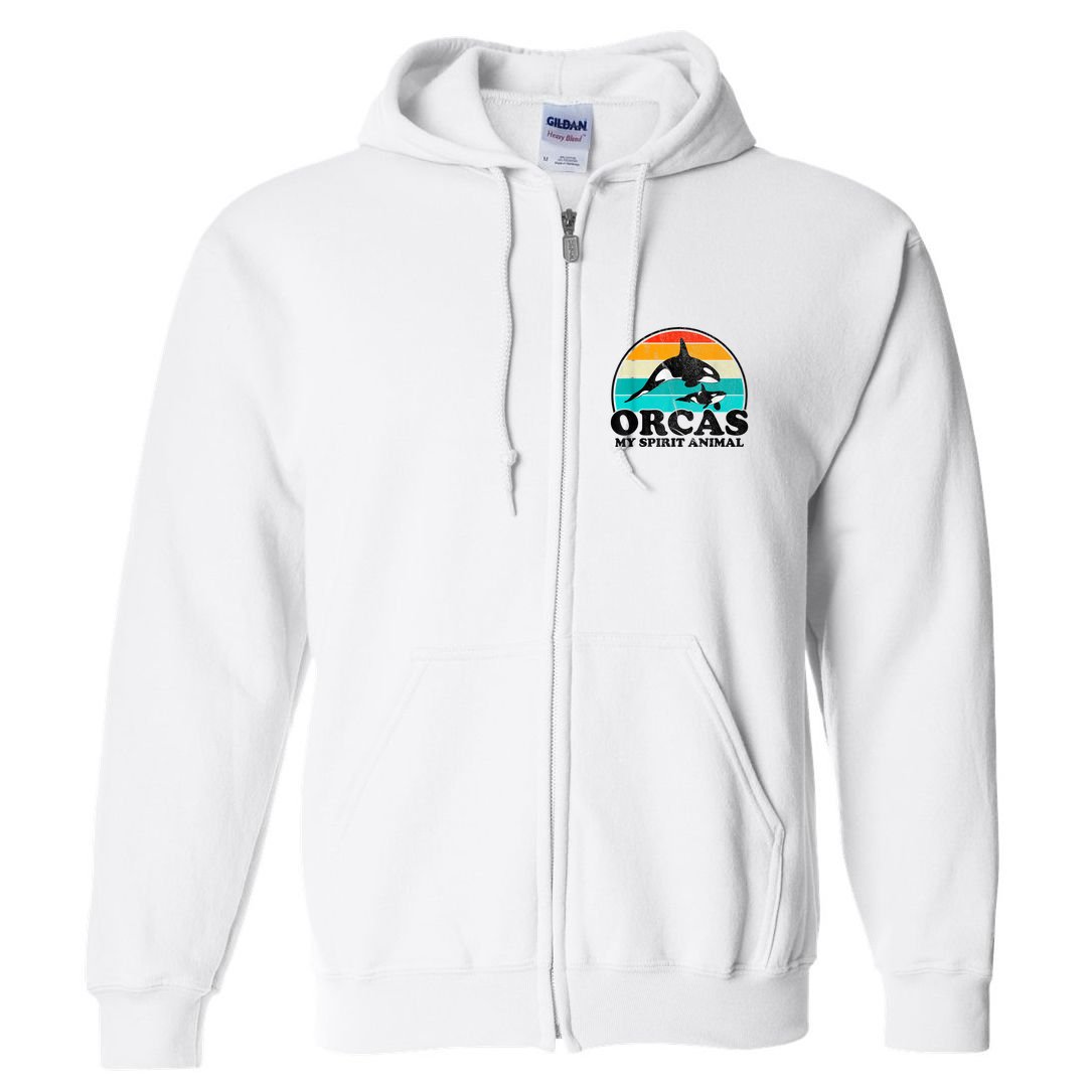 Orcas My Spirit Animal Orca Whale Retro Sunset Sea Full Zip Hoodie