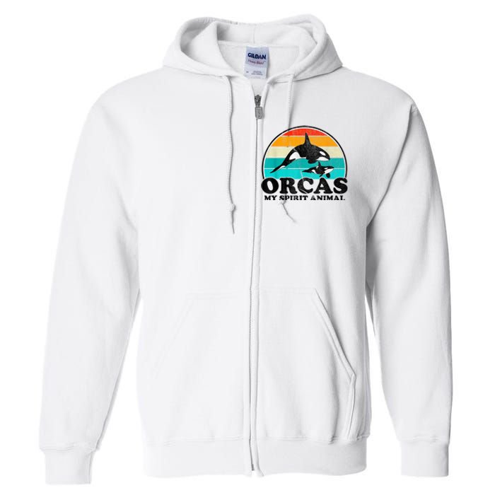 Orcas My Spirit Animal Orca Whale Retro Sunset Sea Full Zip Hoodie