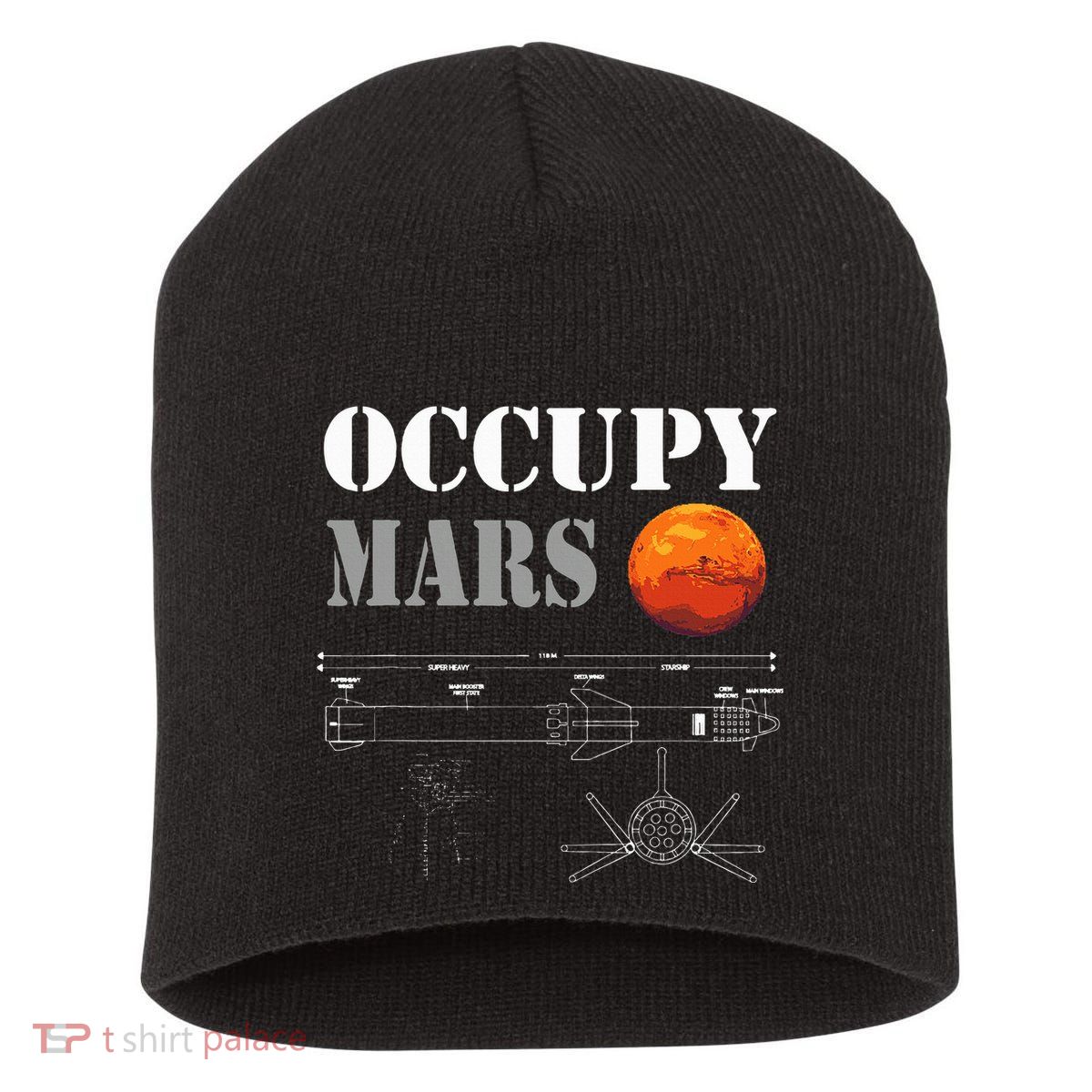 Occupy Mars Starship Rocket Short Acrylic Beanie