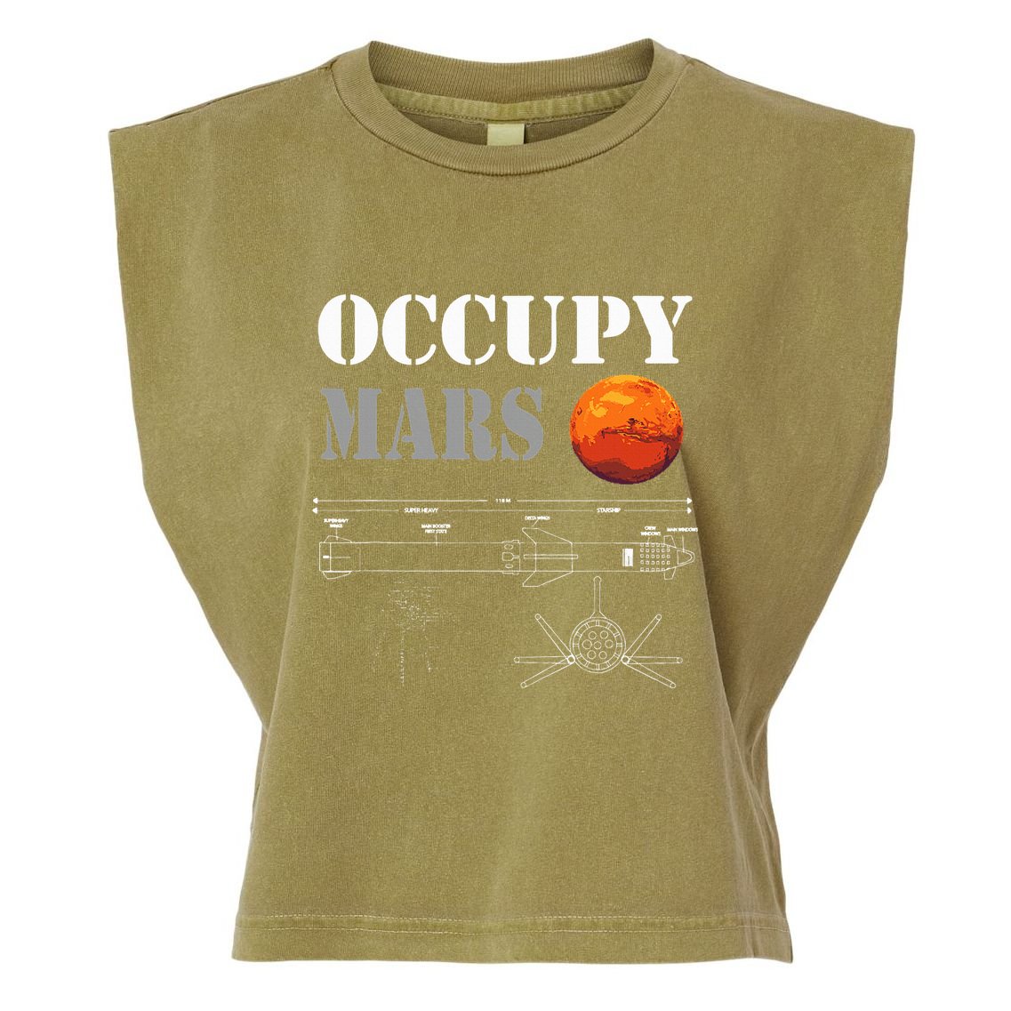 Occupy Mars Starship Rocket Garment-Dyed Women's Muscle Tee