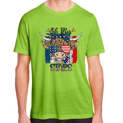 Oh My Stars Cow Highland Cow With 4th July American Flag Gift Adult ChromaSoft Performance T-Shirt