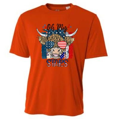 Oh My Stars Cow Highland Cow With 4th July American Flag Gift Cooling Performance Crew T-Shirt