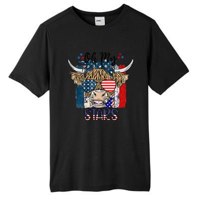 Oh My Stars Cow Highland Cow With 4th July American Flag Gift Tall Fusion ChromaSoft Performance T-Shirt