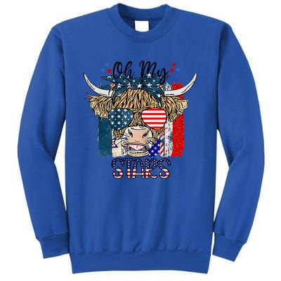 Oh My Stars Cow Highland Cow With 4th July American Flag Gift Sweatshirt