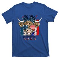 Oh My Stars Cow Highland Cow With 4th July American Flag Gift T-Shirt