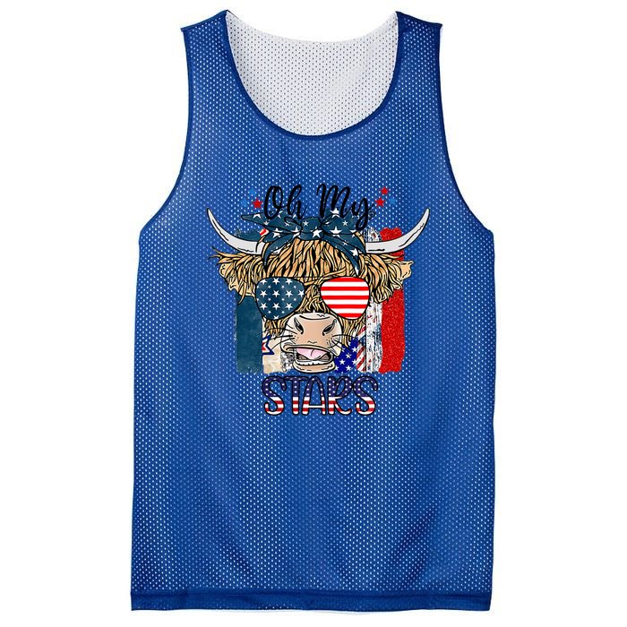 Oh My Stars Cow Highland Cow With 4th July American Flag Gift Mesh Reversible Basketball Jersey Tank