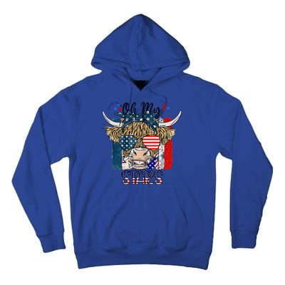 Oh My Stars Cow Highland Cow With 4th July American Flag Gift Tall Hoodie