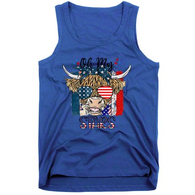 Oh My Stars Cow Highland Cow With 4th July American Flag Gift Tank Top