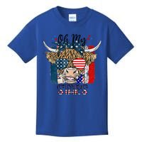 Oh My Stars Cow Highland Cow With 4th July American Flag Gift Kids T-Shirt