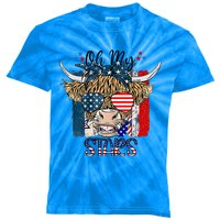 Oh My Stars Cow Highland Cow With 4th July American Flag Gift Kids Tie-Dye T-Shirt