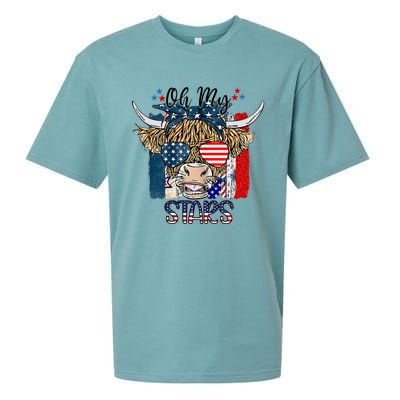 Oh My Stars Cow Highland Cow With 4th July American Flag Gift Sueded Cloud Jersey T-Shirt